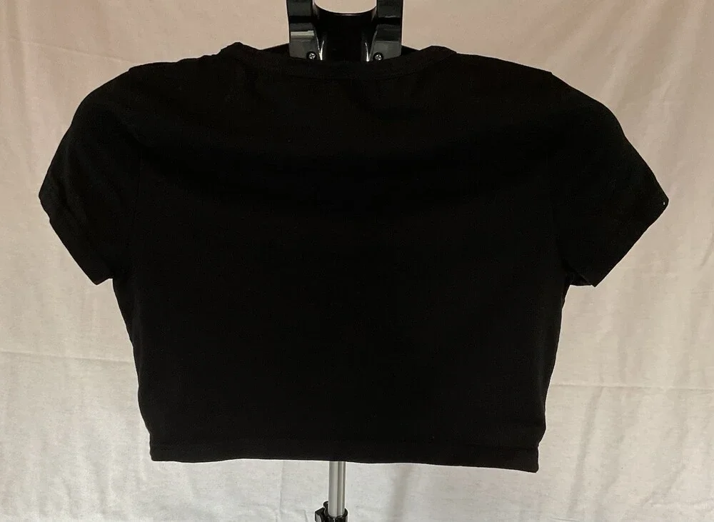 Cropped, Ribbed, T-shirt, Women’s, Black, XL